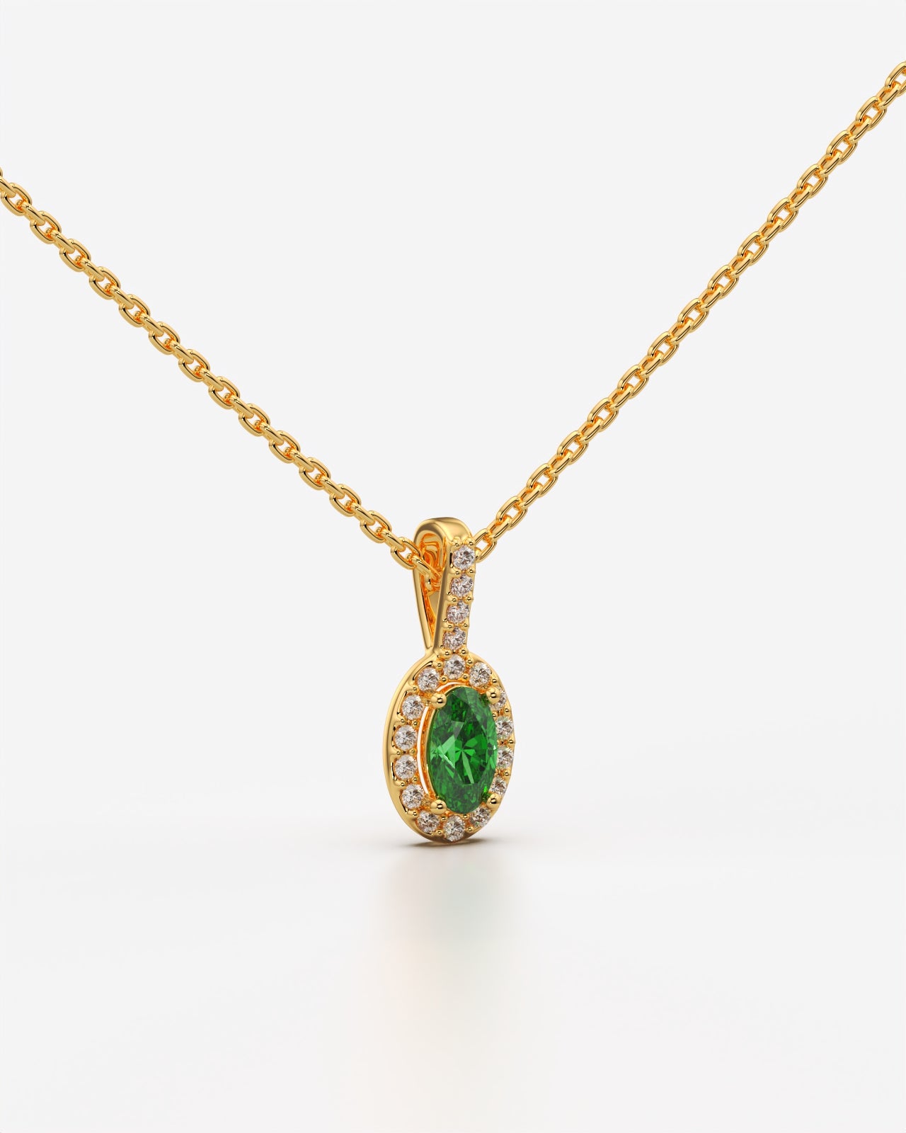Green Oval Halo Drop Pendant