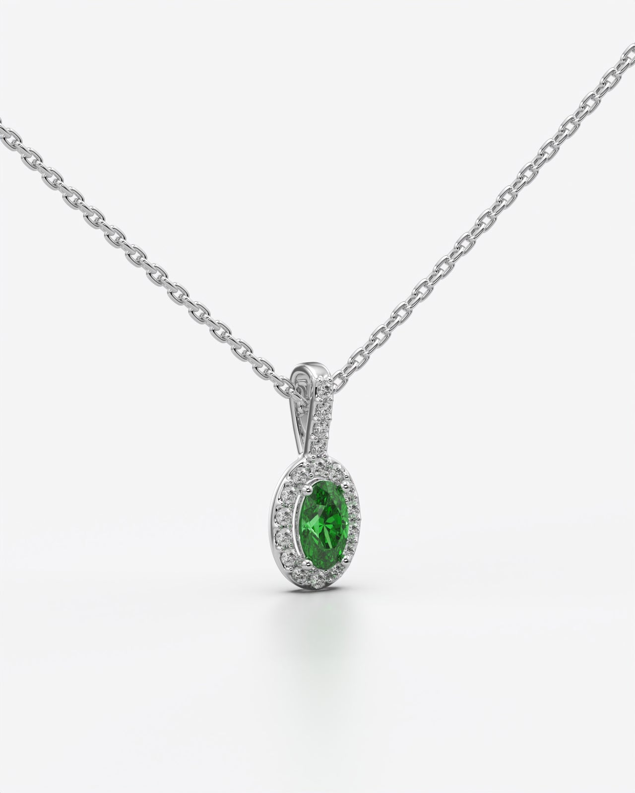 Green Oval Halo Drop Pendant
