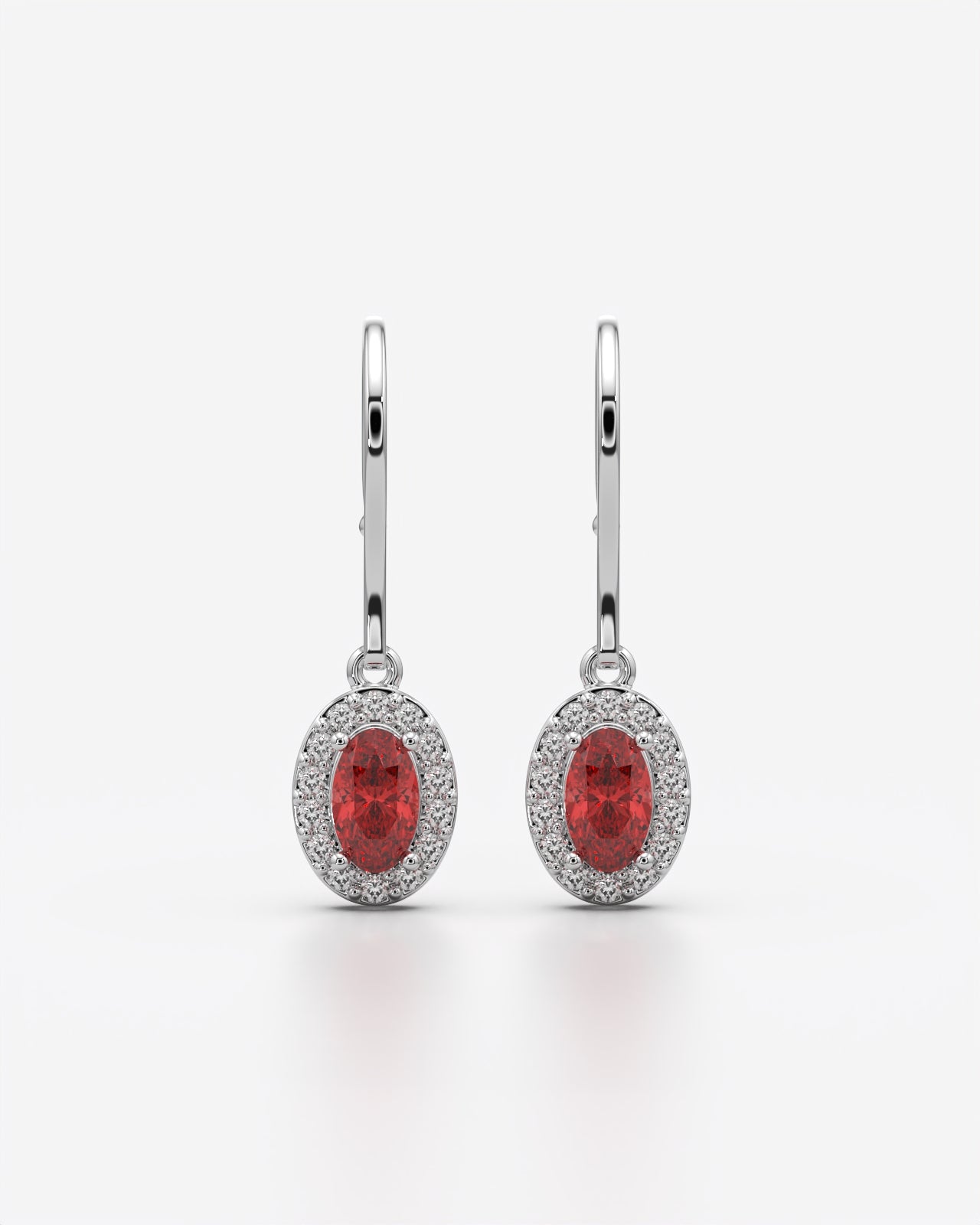 Red Oval Halo Drop Earrings