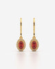 Red Oval Halo Drop Earrings