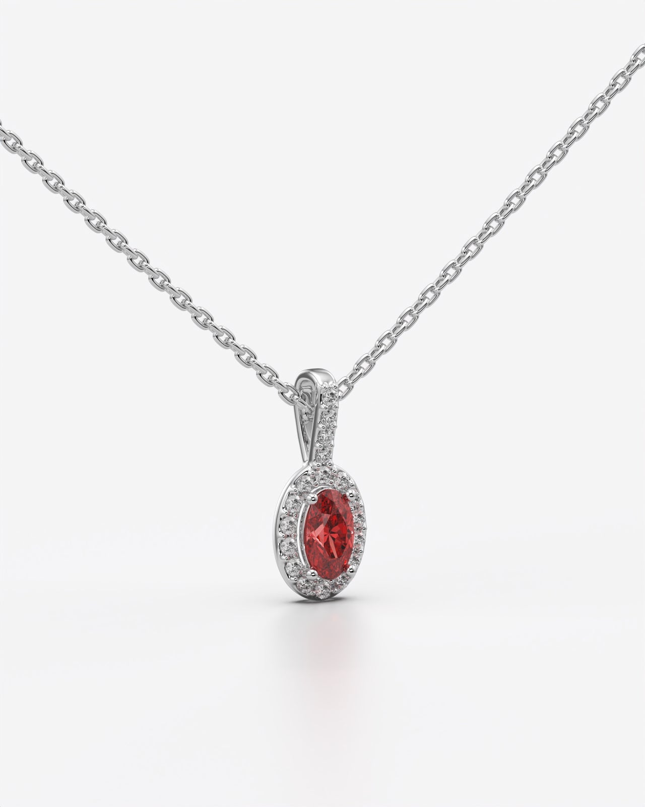 Red Oval Halo Drop Pendant