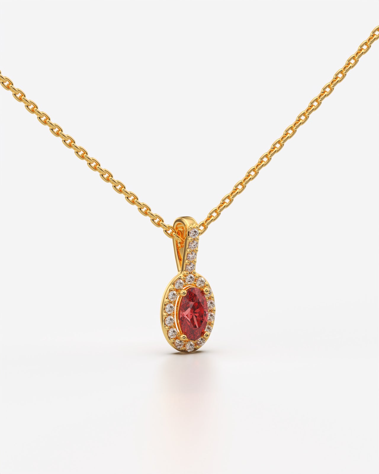 Red Oval Halo Drop Pendant