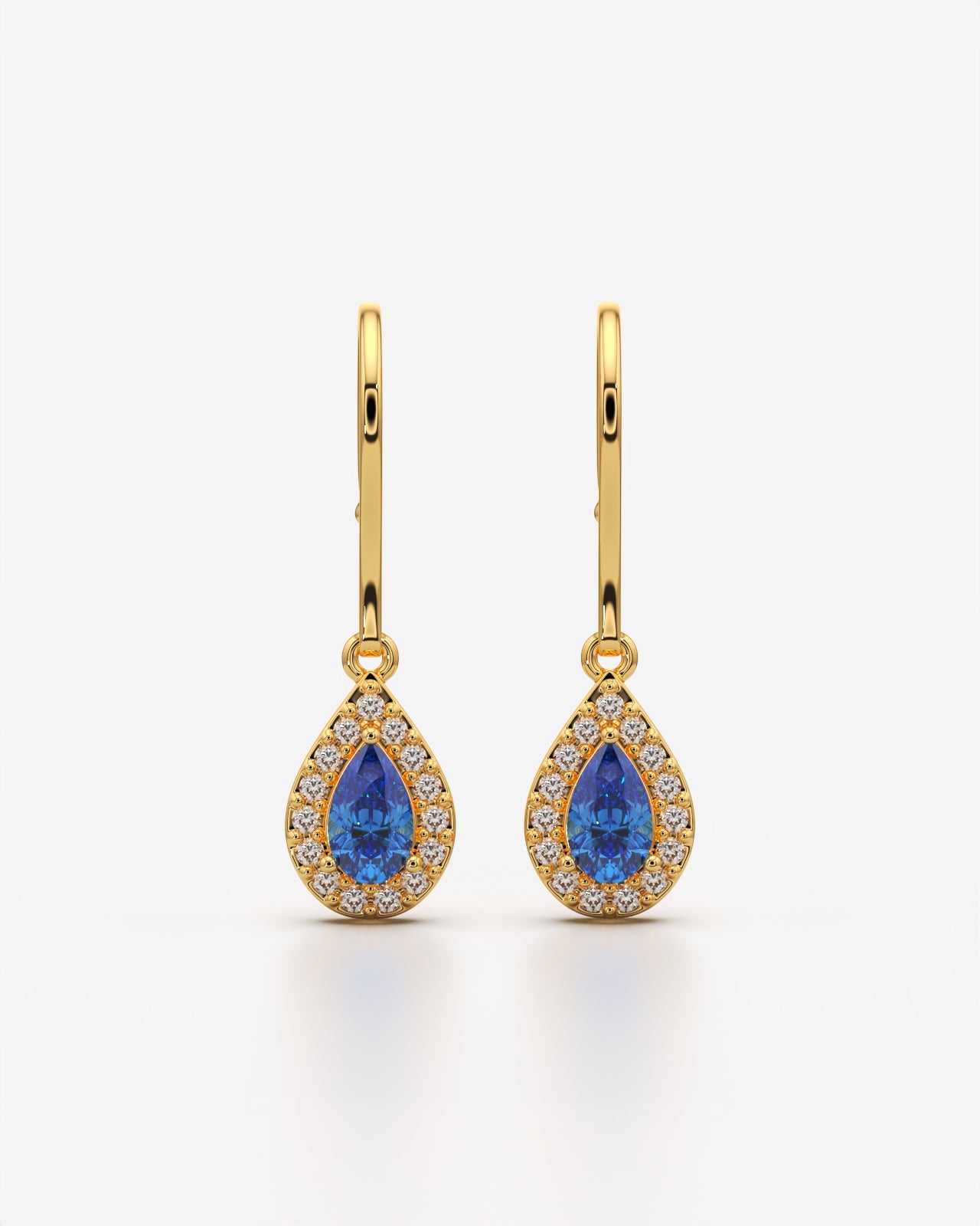 Blue Pear Halo Drop Earrings