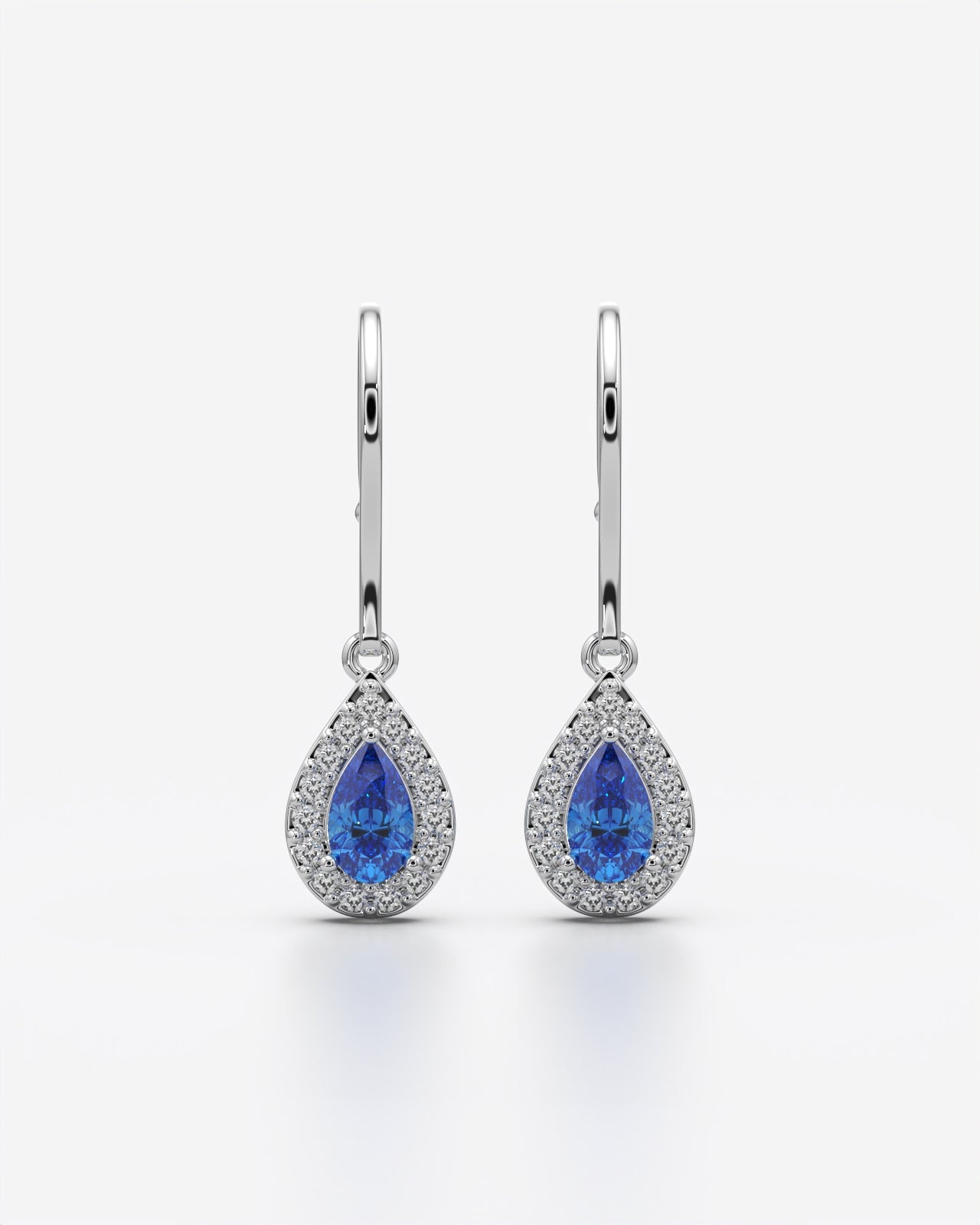 Blue Pear Halo Drop Earrings
