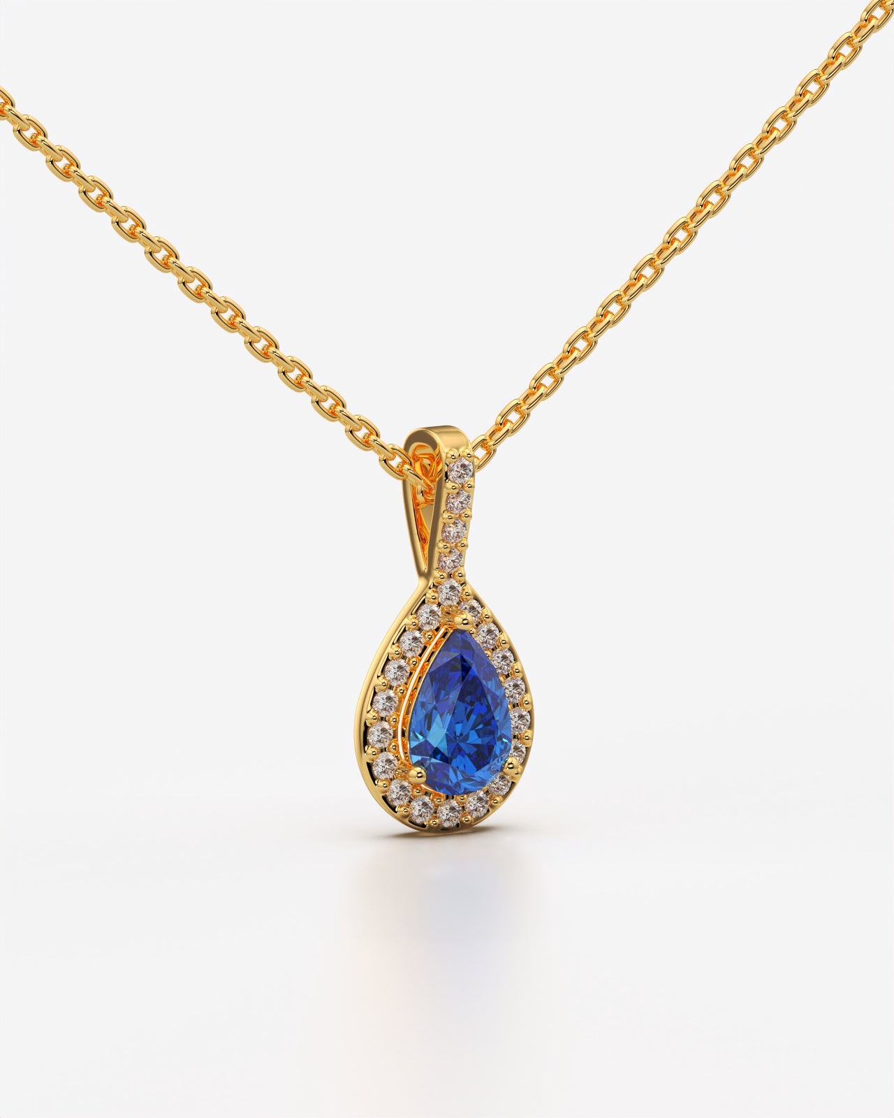 Blue Pear Halo Drop Pendant
