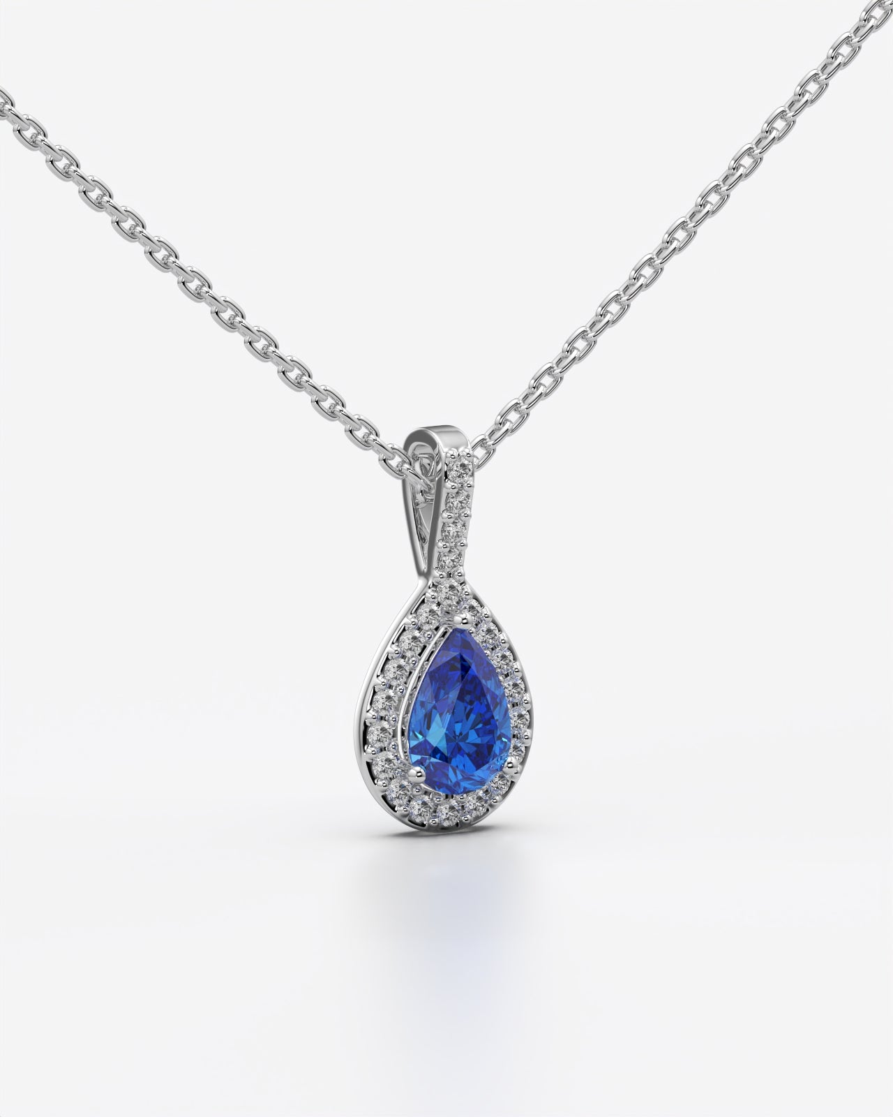 Blue Pear Halo Drop Pendant