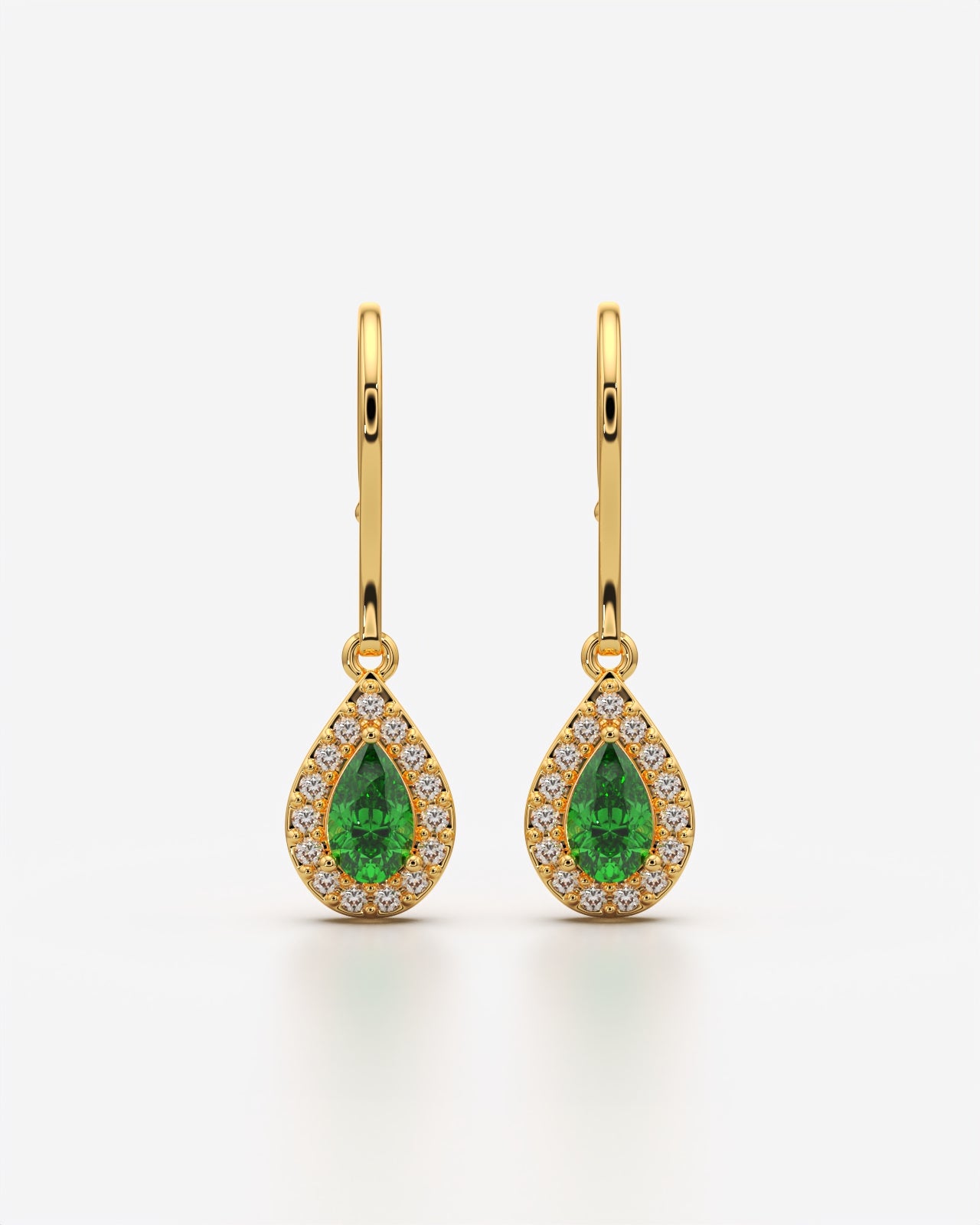 Green Pear Halo Drop Earrings