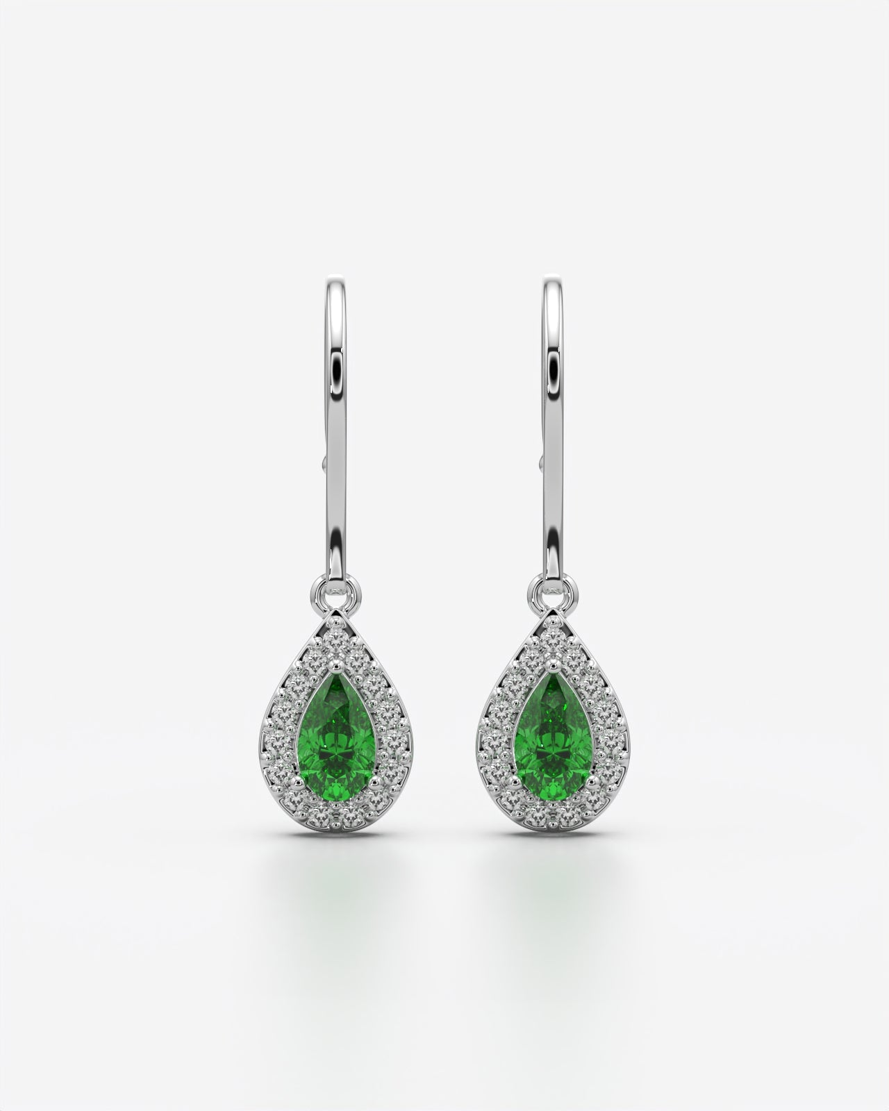 Green Pear Halo Drop Earrings