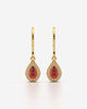 Red Pear Halo Drop Earrings