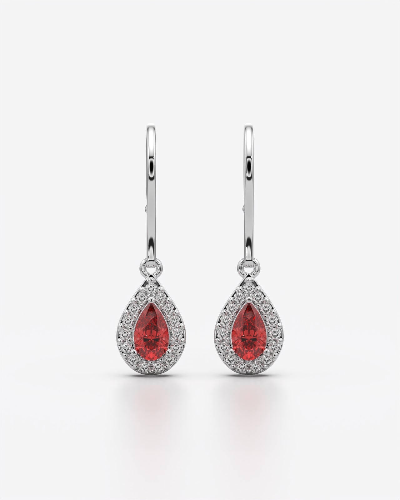 Red Pear Halo Drop Earrings