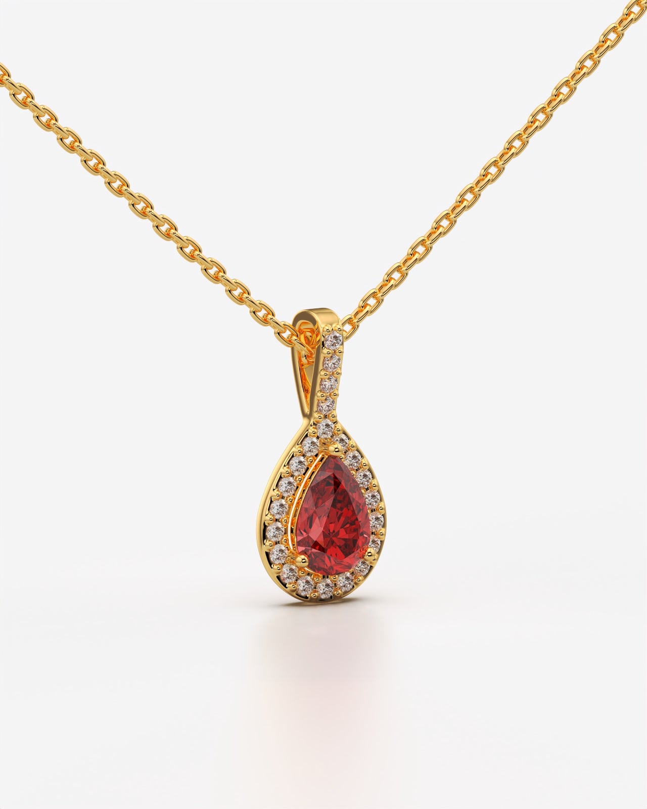 Red Pear Halo Drop Pendant