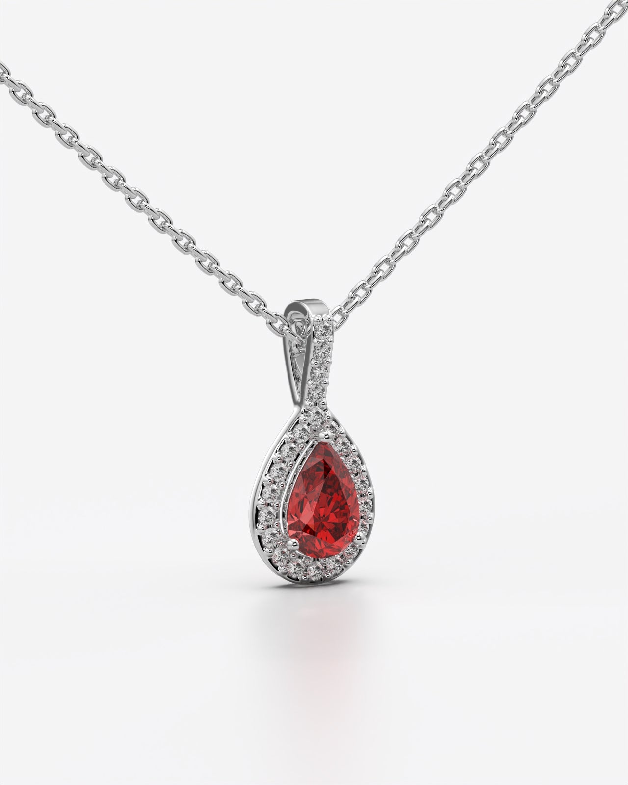 Red Pear Halo Drop Pendant