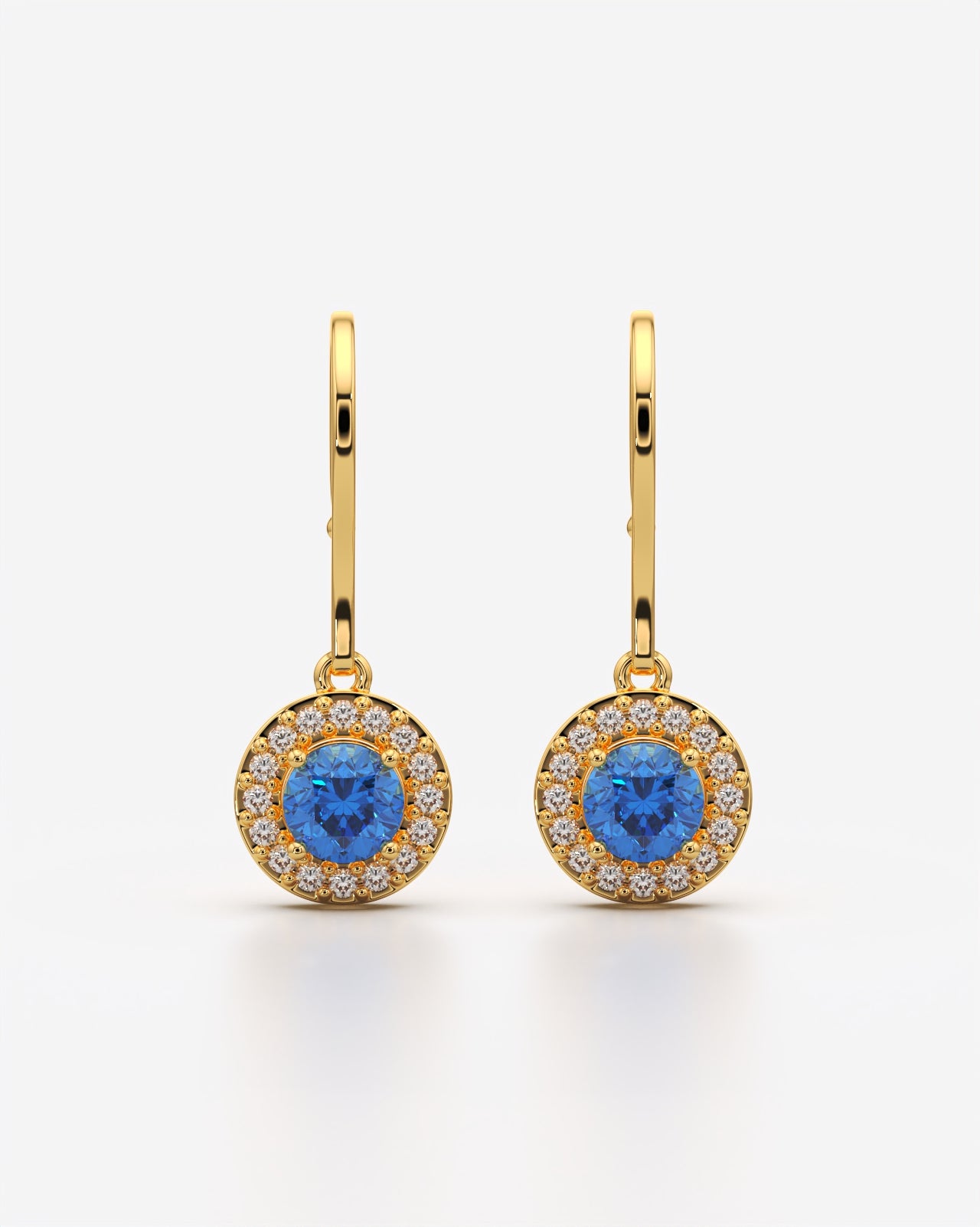 Blue Round Halo Drop Earrings
