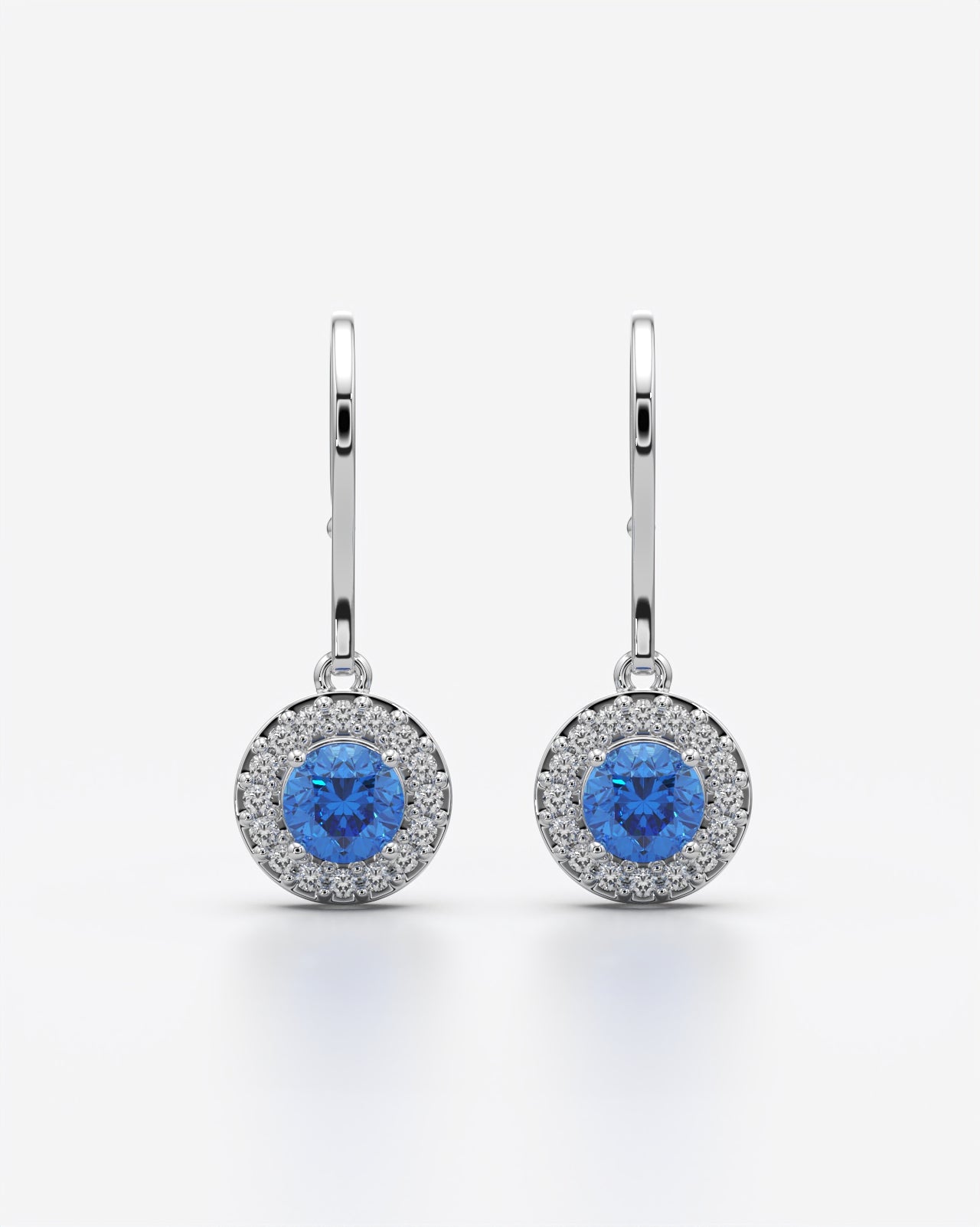 Blue Round Halo Drop Earrings