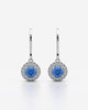 Blue Round Halo Drop Earrings