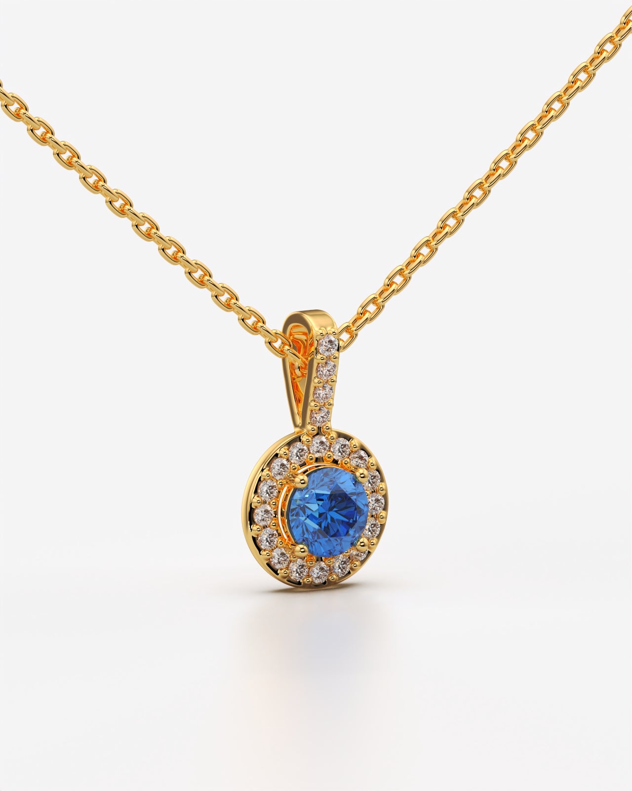 Blue Round Halo Drop Pendant