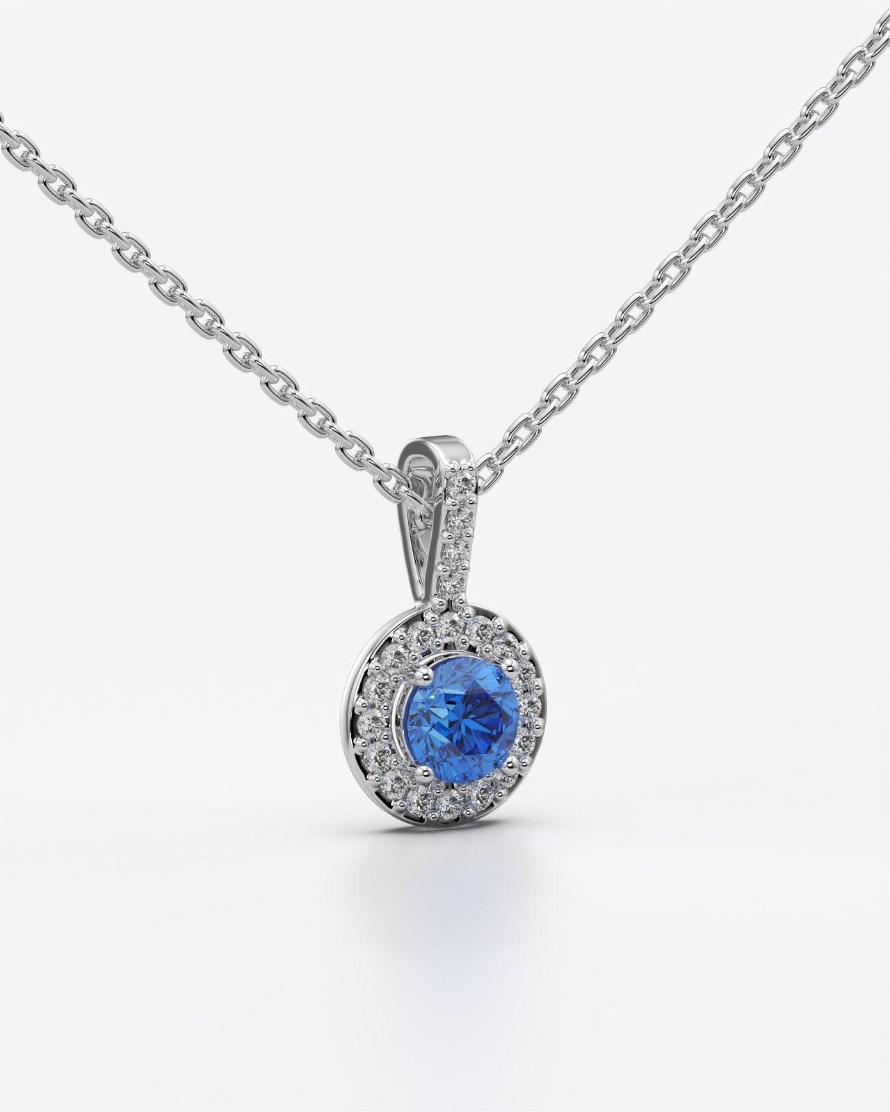 Blue Round Halo Drop Pendant