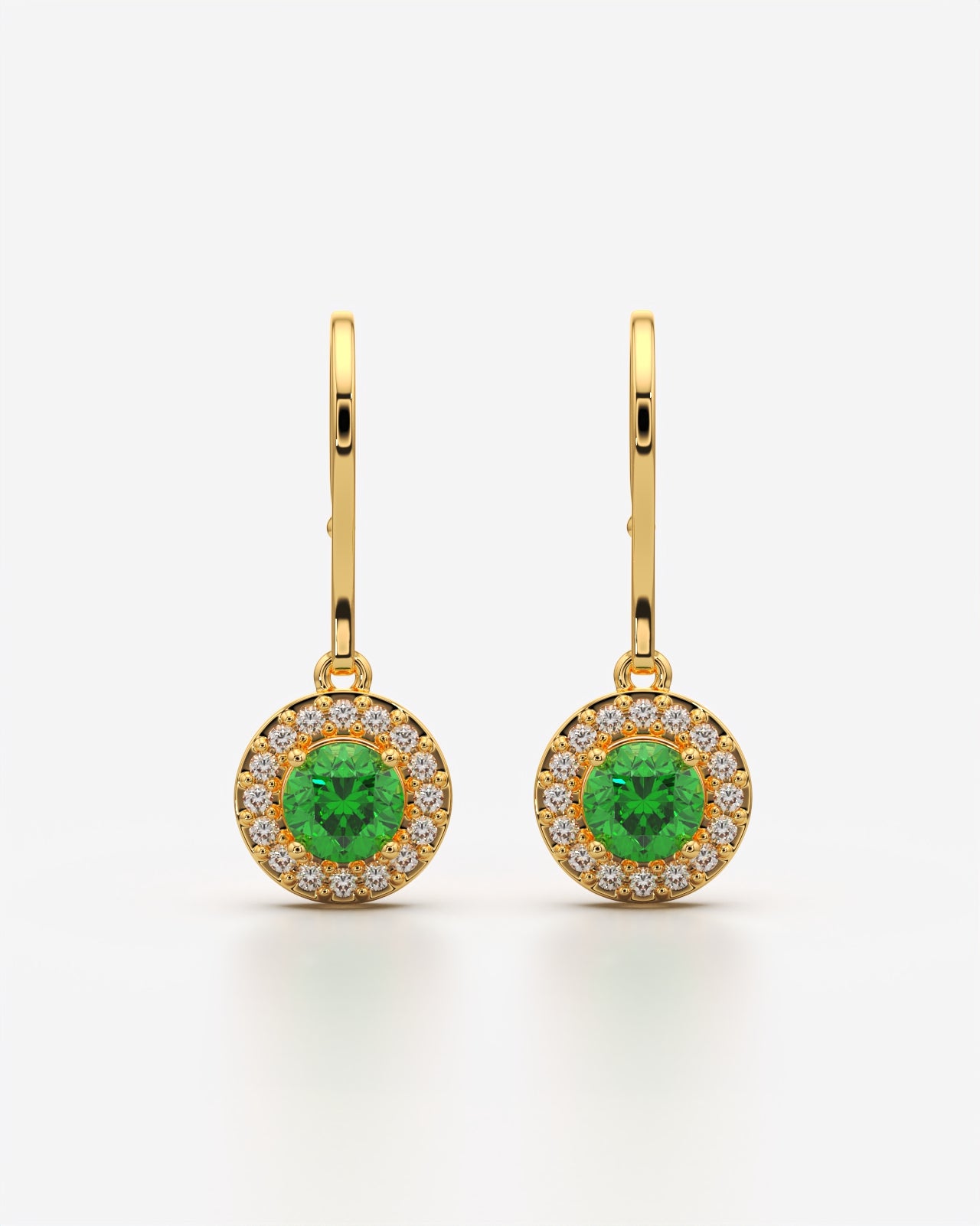Green Round Halo Drop Earrings