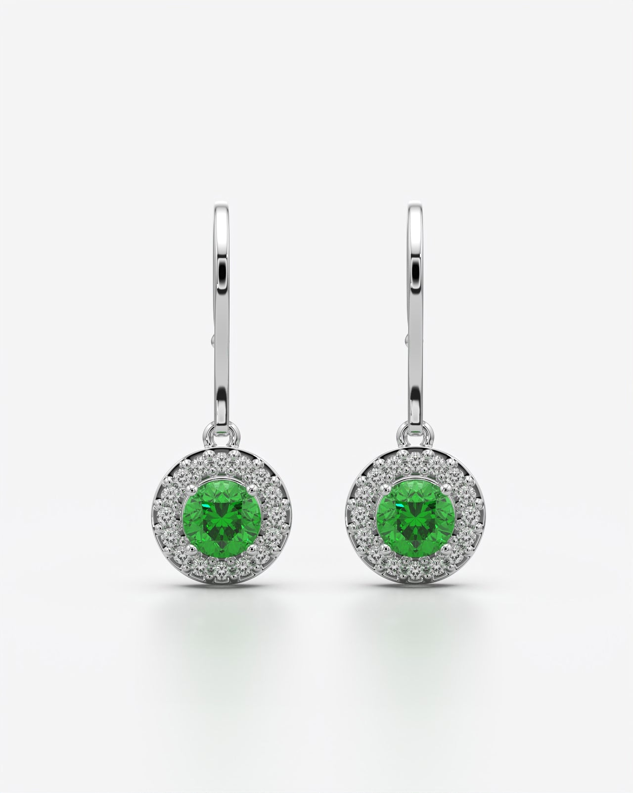 Green Round Halo Drop Earrings