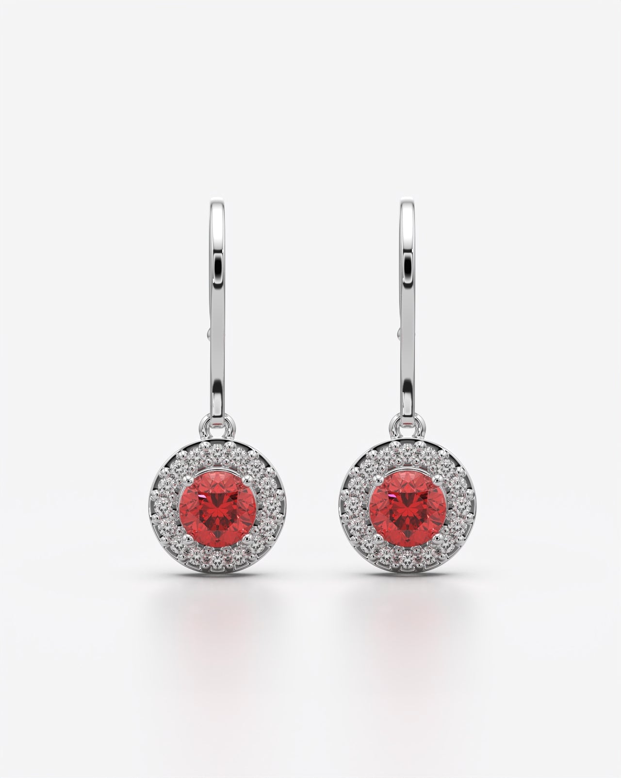 Red Round Halo Drop Earrings