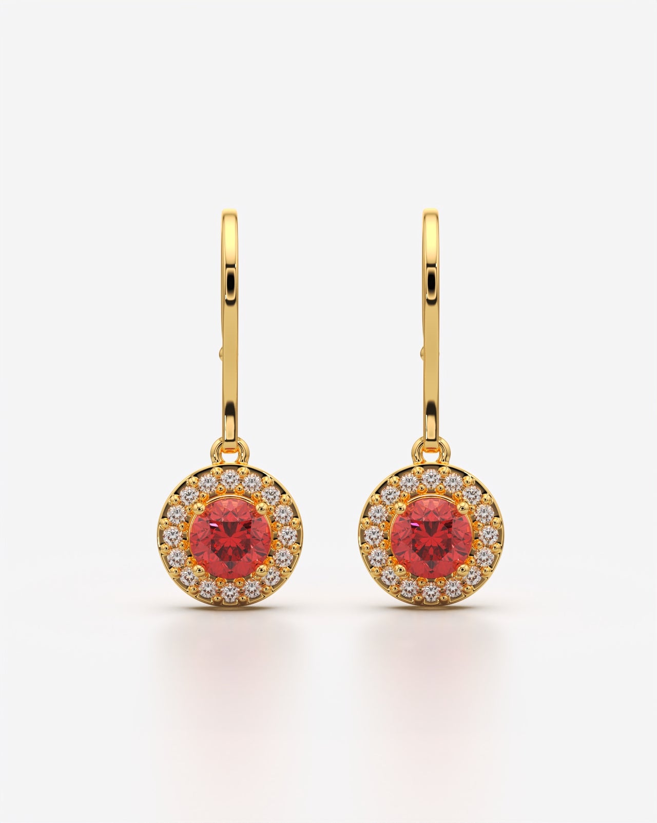 Red Round Halo Drop Earrings
