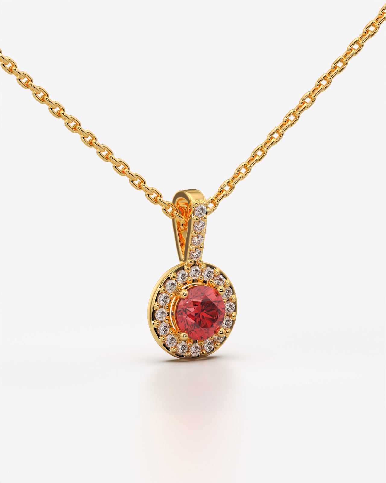 Red Round Halo Drop Pendant