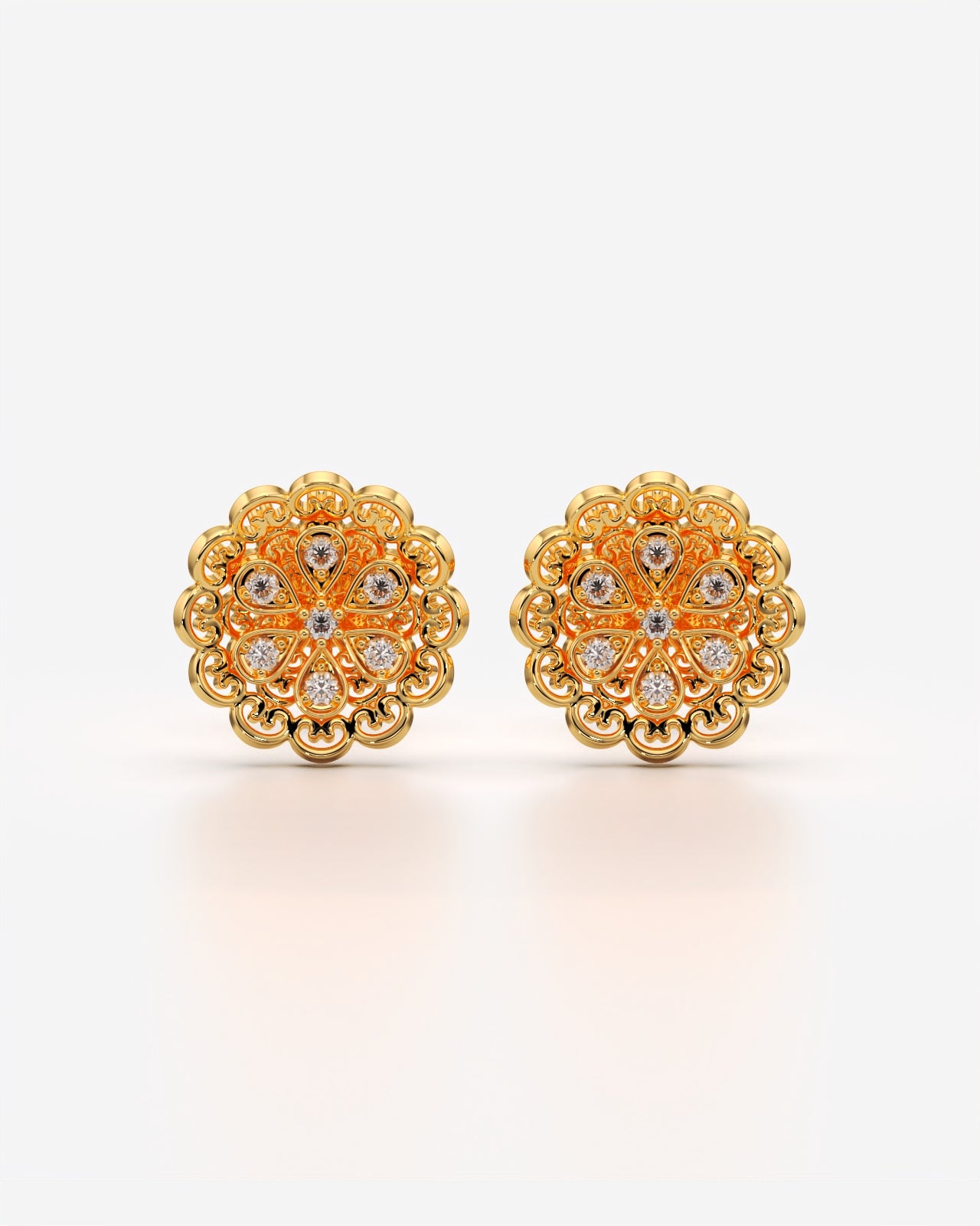 Ornate Floral Medallion Crystal Stud Earrings