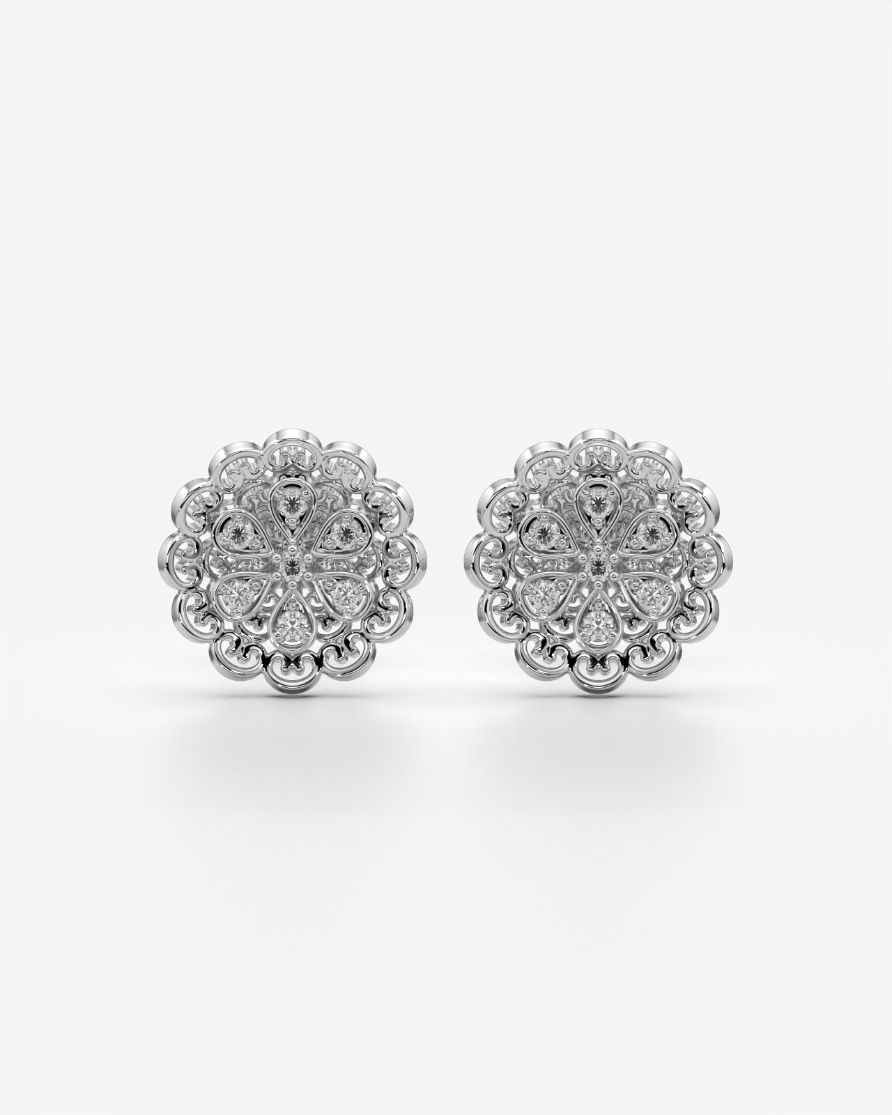 Ornate Floral Medallion Crystal Stud Earrings