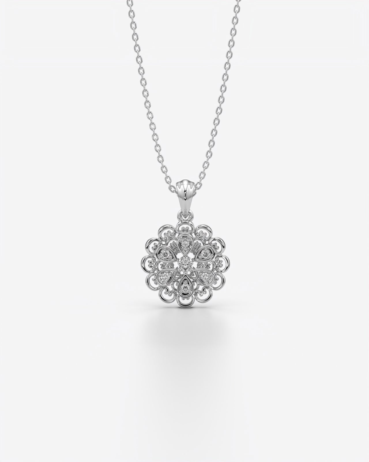 Ornate Floral Filigree Pendant Necklace