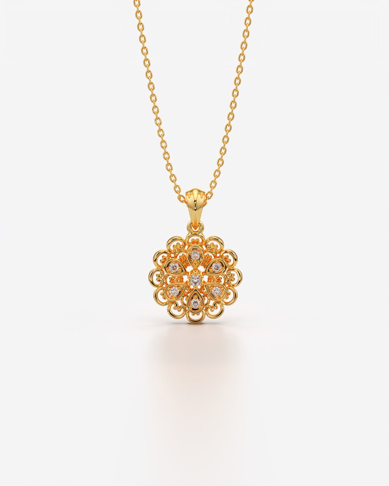 Ornate Floral Filigree Pendant Necklace
