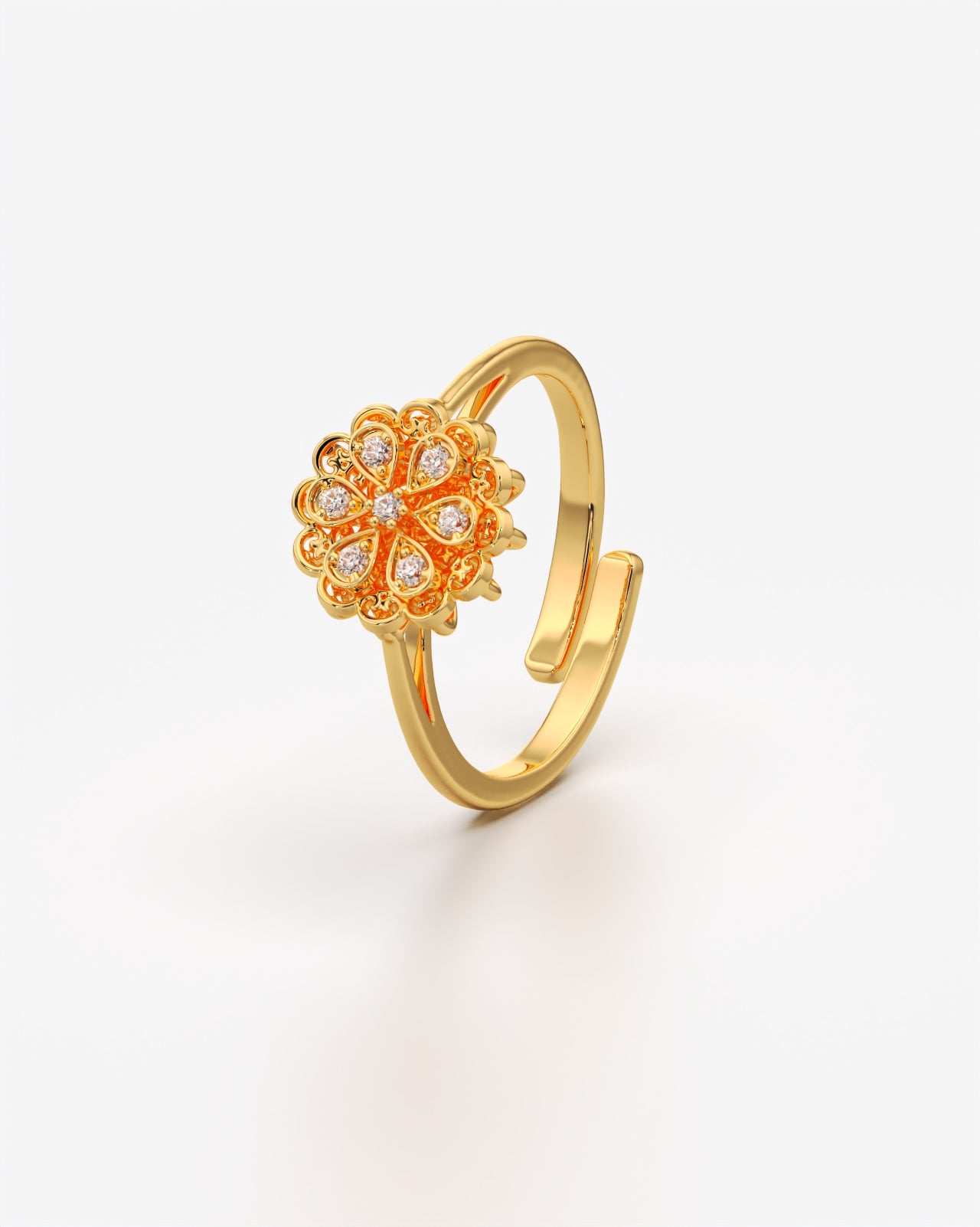 Blooming Flower Adjustable Ring with Crystals