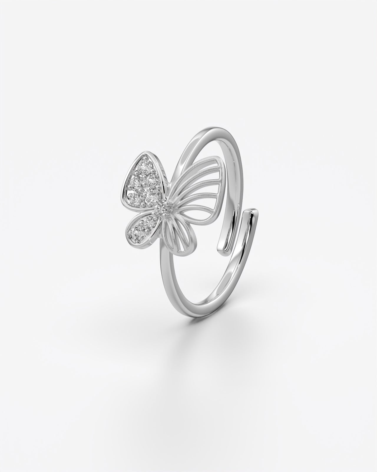 Sparkling Butterfly Open Ring with Crystals