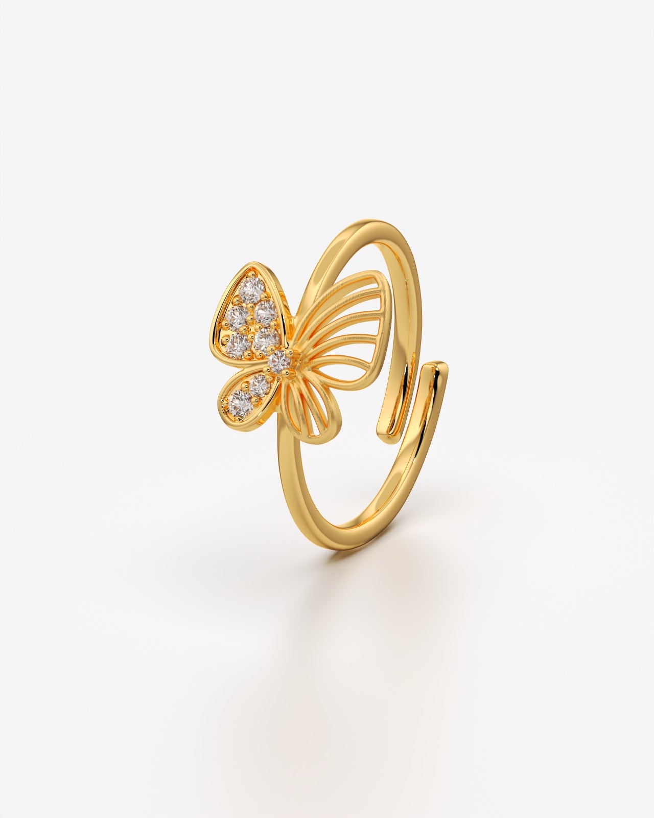 Sparkling Butterfly Open Ring with Crystals