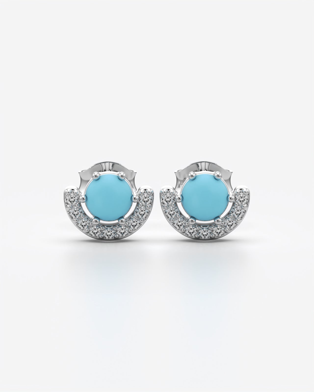 Crimson Stone Crescent Halo Stud Earrings