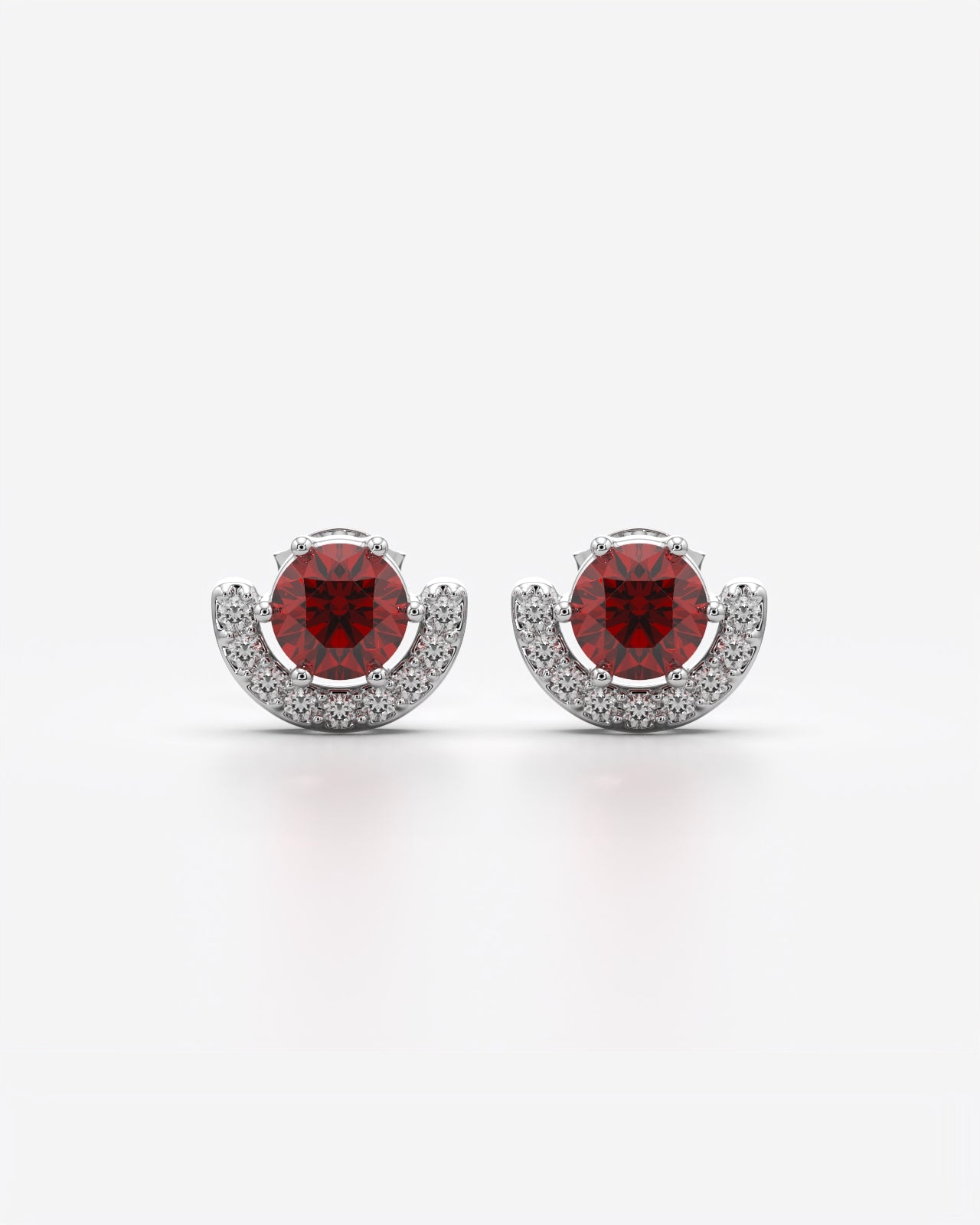 Crimson Stone Crescent Halo Stud Earrings