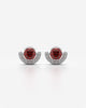 Crimson Stone Crescent Halo Stud Earrings