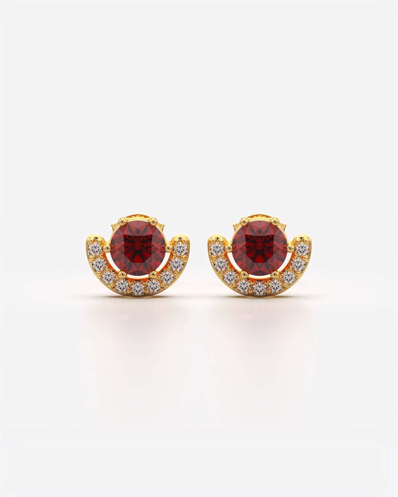 Crimson Stone Crescent Halo Stud Earrings