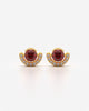 Crimson Stone Crescent Halo Stud Earrings