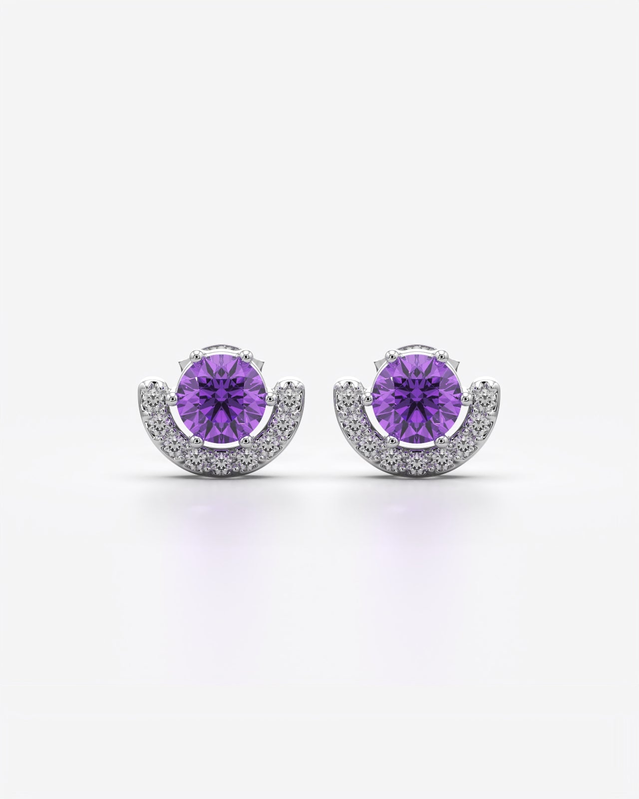 Crimson Stone Crescent Halo Stud Earrings