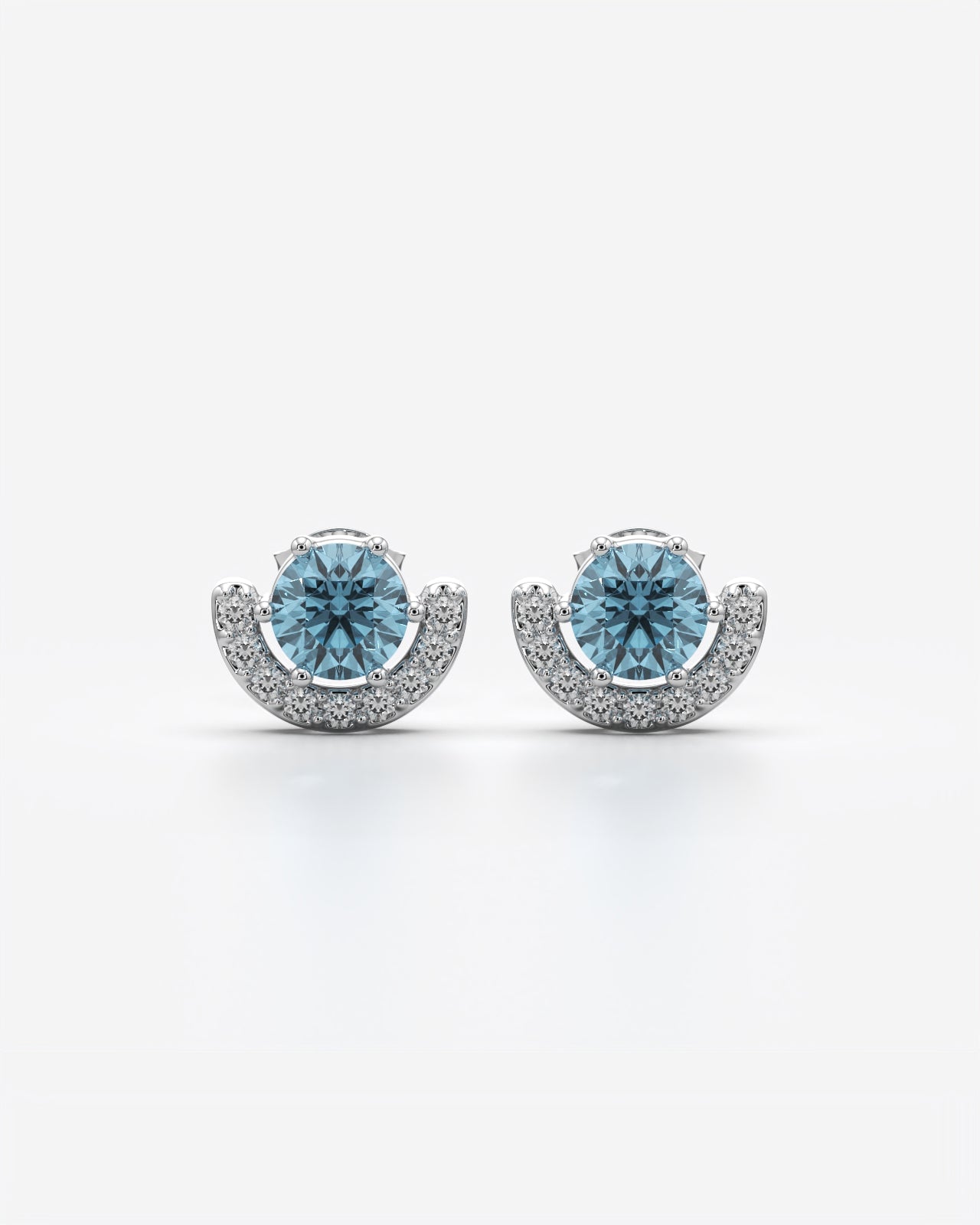 Crimson Stone Crescent Halo Stud Earrings