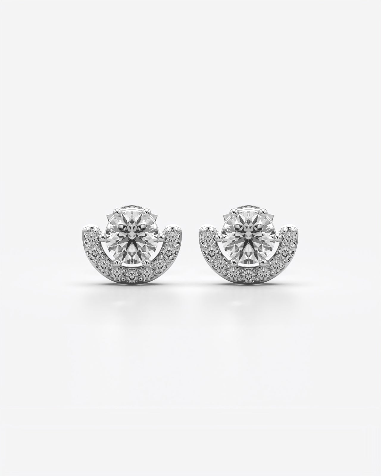 Crimson Stone Crescent Halo Stud Earrings