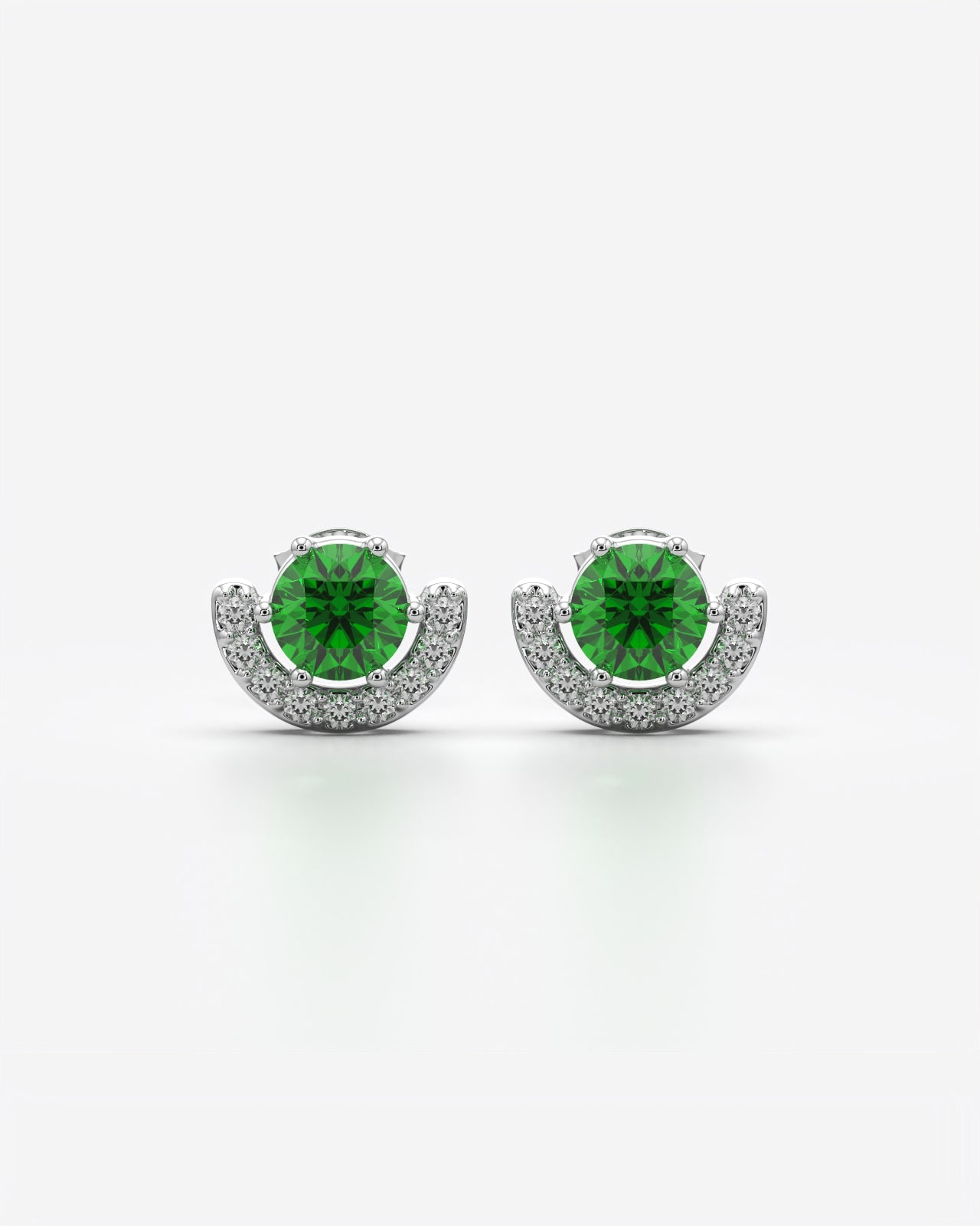 Crimson Stone Crescent Halo Stud Earrings