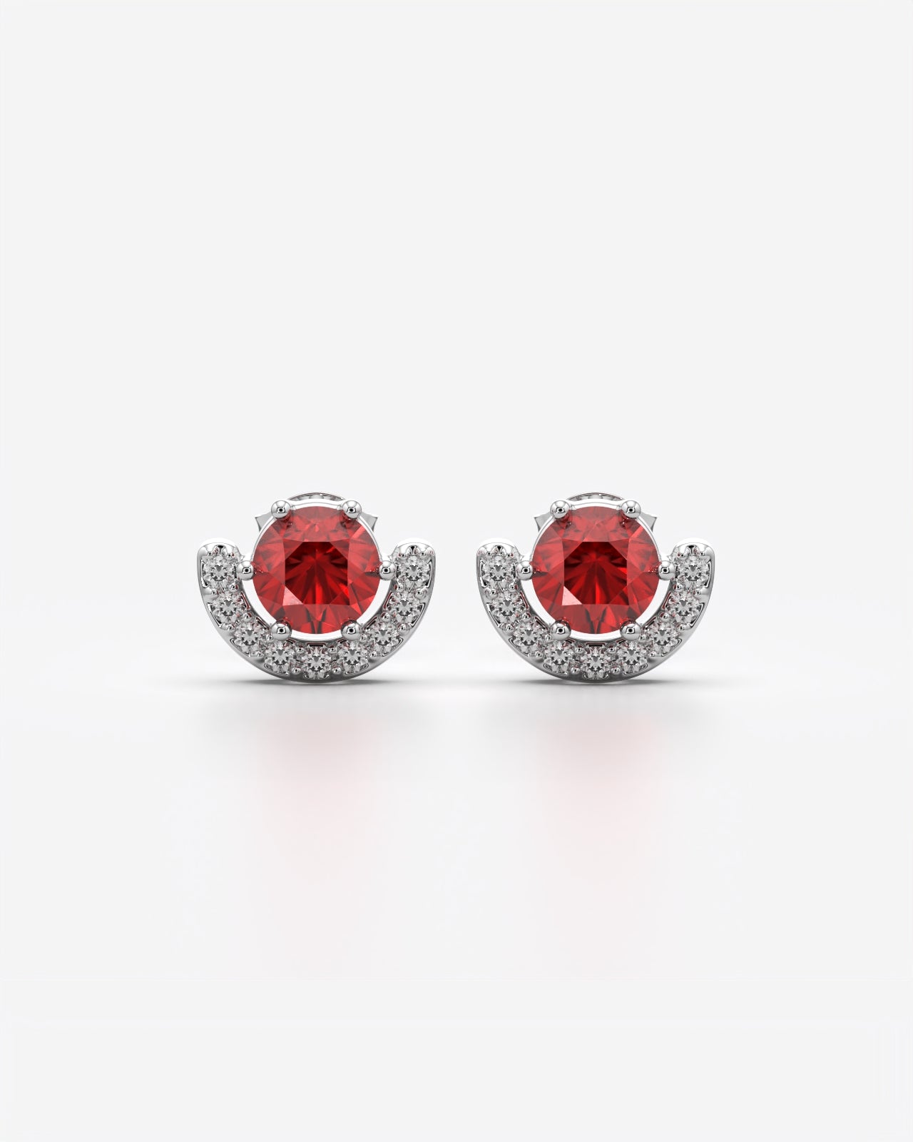 Crimson Stone Crescent Halo Stud Earrings