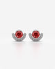 Crimson Stone Crescent Halo Stud Earrings