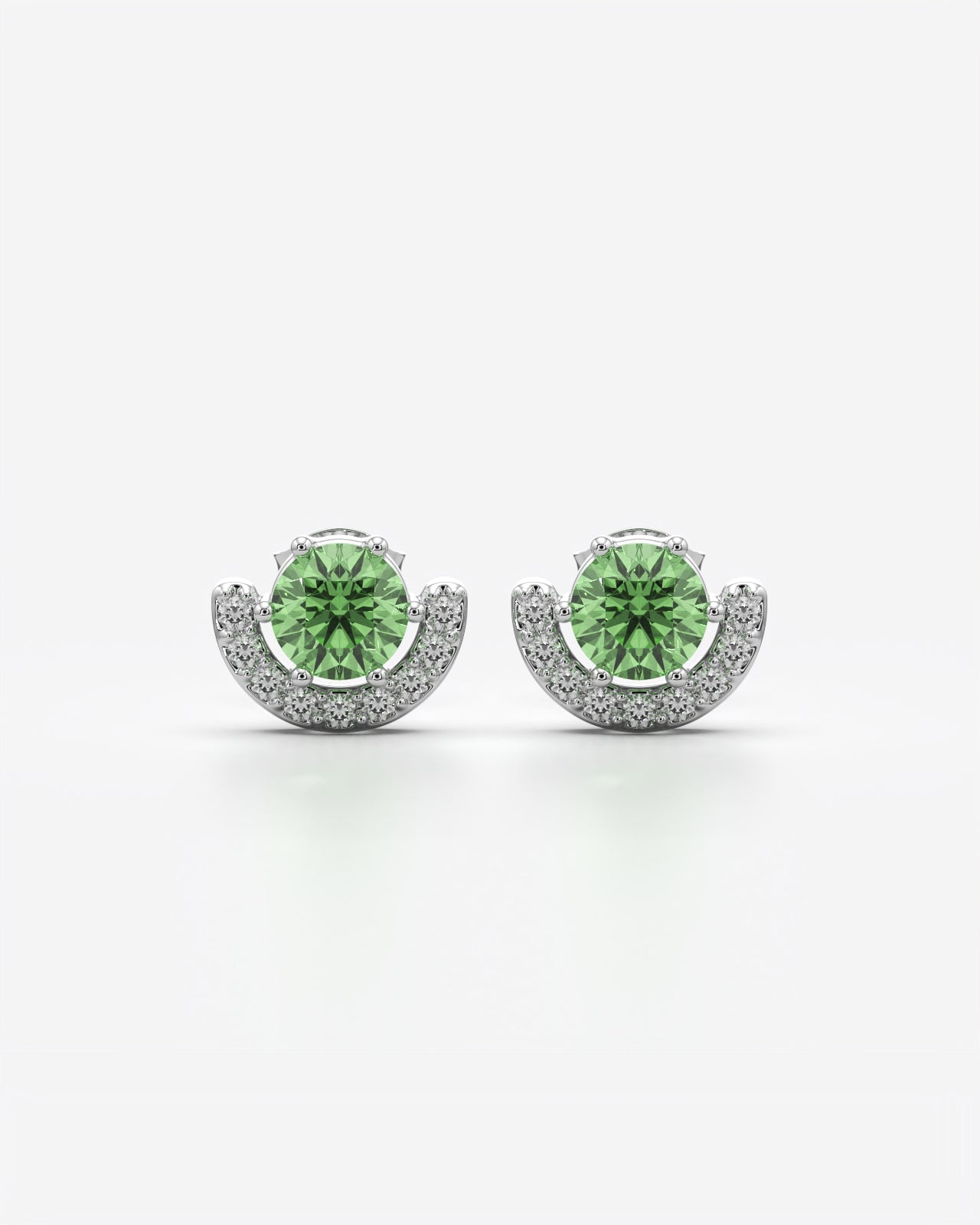 Crimson Stone Crescent Halo Stud Earrings