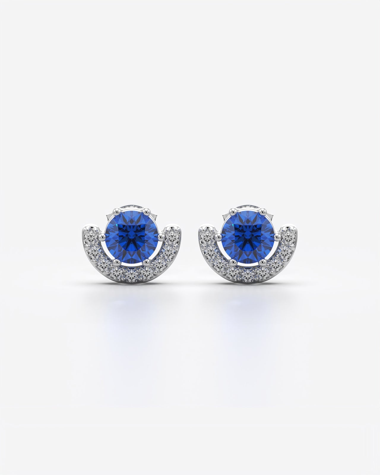 Crimson Stone Crescent Halo Stud Earrings