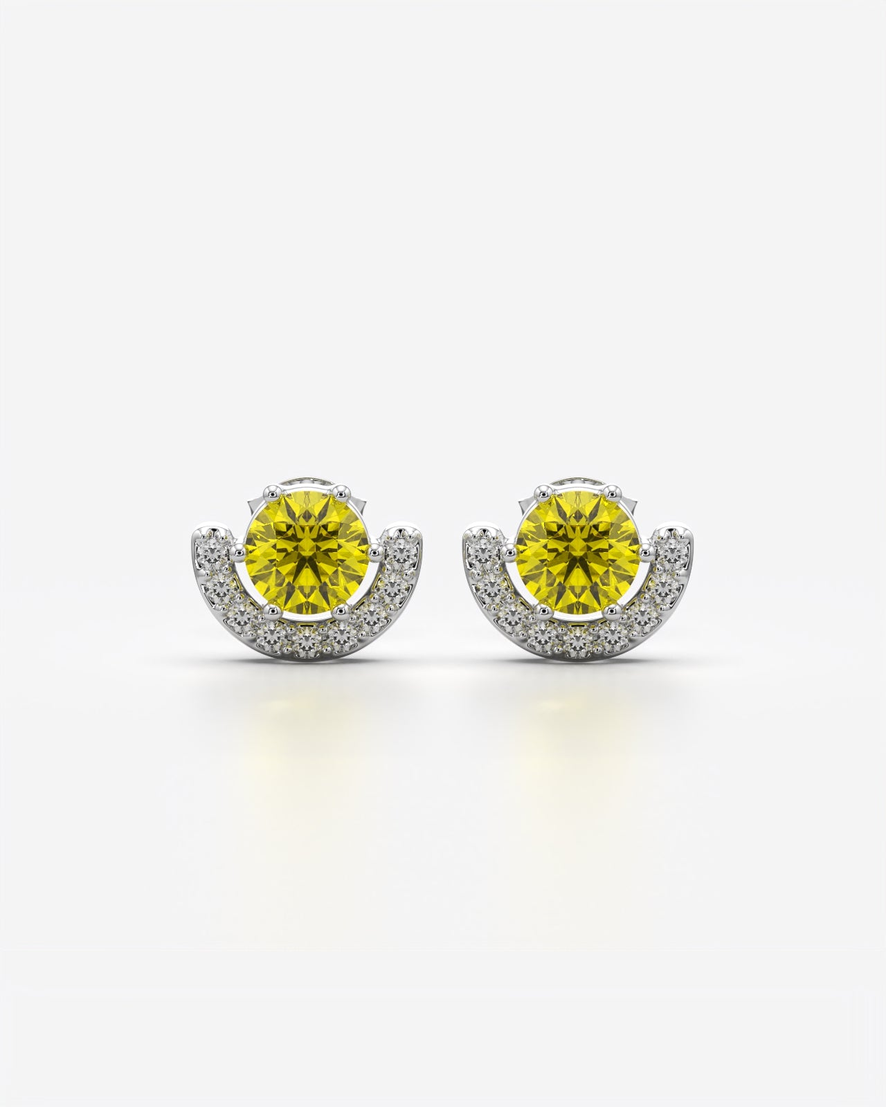 Crimson Stone Crescent Halo Stud Earrings