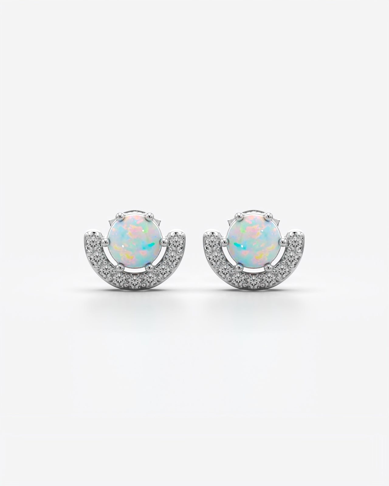 Crimson Stone Crescent Halo Stud Earrings