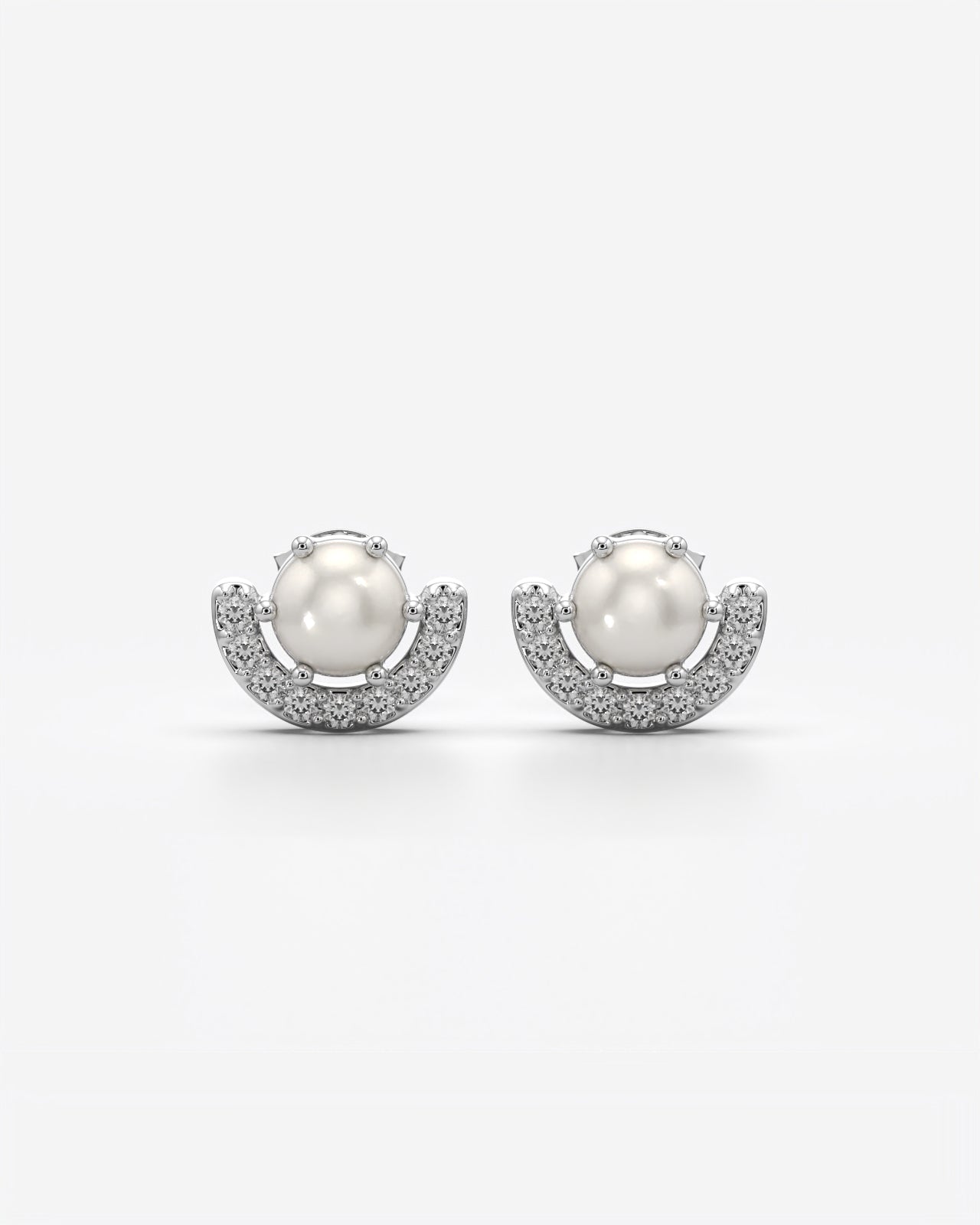 Crimson Stone Crescent Halo Stud Earrings