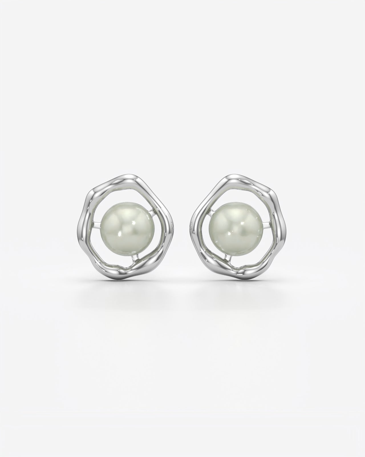 Organic Wave Pearl Stud Earrings for Women